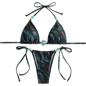 image:imageRoseSeek Womens 2 Pieces Zebra Striped Bikini Set Halter Triangle Swimsuit Y2K Tie Side Bathing SuitMulticolor Blue