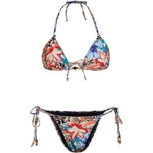 image:imageRoseSeek Womens 2 Pieces Zebra Striped Bikini Set Halter Triangle Swimsuit Y2K Tie Side Bathing SuitMulticolor Floral