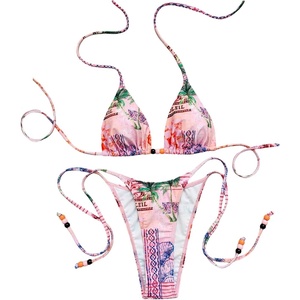 image:imageRoseSeek Womens 2 Pieces Zebra Striped Bikini Set Halter Triangle Swimsuit Y2K Tie Side Bathing SuitPink