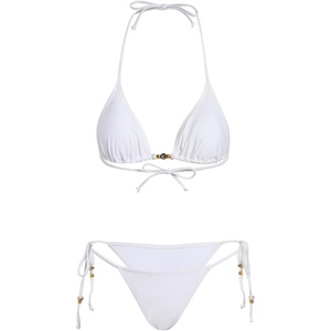 image:imageRoseSeek Womens 2 Pieces Zebra Striped Bikini Set Halter Triangle Swimsuit Y2K Tie Side Bathing SuitWhite