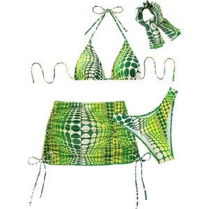 image:imageRoseSeek Womens 4 Piece Polka Dots Swimsuits Triangle Bathing Suit Bikini Sets Cover Up Skirt BandanaGreen