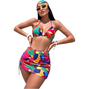 image:imageRoseSeek Womens 4 Piece Polka Dots Swimsuits Triangle Bathing Suit Bikini Sets Cover Up Skirt BandanaMix Green