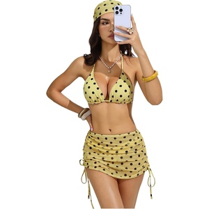image:imageRoseSeek Womens 4 Piece Polka Dots Swimsuits Triangle Bathing Suit Bikini Sets Cover Up Skirt BandanaYellow Dots