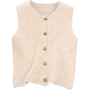 image:imageRoseSeek Womens Button Down Sweater Vest Sleeveless Crewneck Knit Outerwear Old Money KnitwearApricot