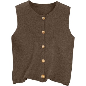 image:imageRoseSeek Womens Button Down Sweater Vest Sleeveless Crewneck Knit Outerwear Old Money KnitwearBrown