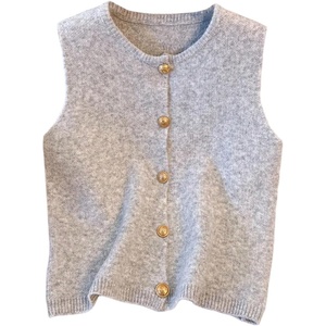 image:imageRoseSeek Womens Button Down Sweater Vest Sleeveless Crewneck Knit Outerwear Old Money KnitwearLight Grey