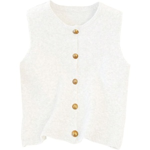image:imageRoseSeek Womens Button Down Sweater Vest Sleeveless Crewneck Knit Outerwear Old Money KnitwearWhite