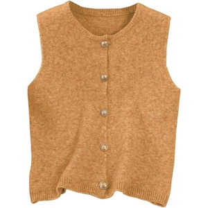 image:imageRoseSeek Womens Button Down Sweater Vest Sleeveless Crewneck Knit Outerwear Old Money KnitwearYellow