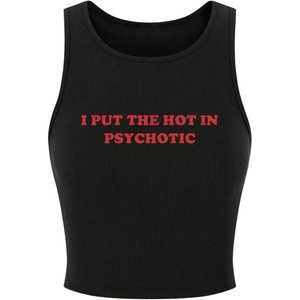 image:imageRoseSeek Womens Cherry Print Cropped Tank Top Scoop Neck Sleeveless Slim Fit Summer TopsBlack Letter