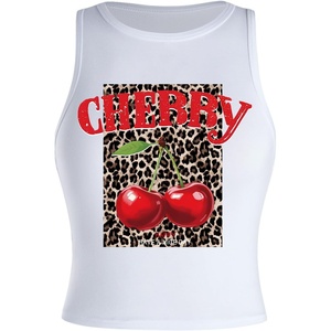 image:imageRoseSeek Womens Cherry Print Cropped Tank Top Scoop Neck Sleeveless Slim Fit Summer TopsWhite Cheetah