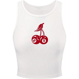 image:imageRoseSeek Womens Cherry Print Cropped Tank Top Scoop Neck Sleeveless Slim Fit Summer TopsWhite Red