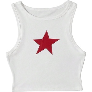 image:imageRoseSeek Womens Cherry Print Cropped Tank Top Scoop Neck Sleeveless Slim Fit Summer TopsWhite and Red