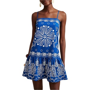 image:imageRoseSeek Womens Floral Boho Flowy Mini Cami Dress Ruffle Hem Spaghetti Strap Vacation Tank DressesBlue and White
