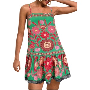 image:imageRoseSeek Womens Floral Boho Flowy Mini Cami Dress Ruffle Hem Spaghetti Strap Vacation Tank DressesGreen