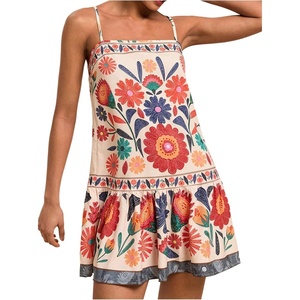 image:imageRoseSeek Womens Floral Boho Flowy Mini Cami Dress Ruffle Hem Spaghetti Strap Vacation Tank DressesMulticolor