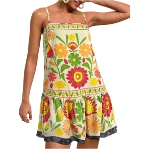 image:imageRoseSeek Womens Floral Boho Flowy Mini Cami Dress Ruffle Hem Spaghetti Strap Vacation Tank DressesYellow