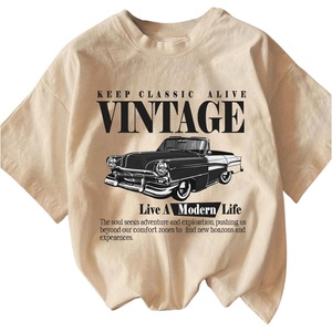 image:imageRoseSeek Womens Graphic Letter Tee Crew Neck Drop Shoulder Trendy Summer T Shirt Short Sleeve Vintage Car Print TopApricot
