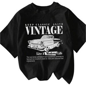 image:imageRoseSeek Womens Graphic Letter Tee Crew Neck Drop Shoulder Trendy Summer T Shirt Short Sleeve Vintage Car Print TopBlack
