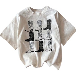 image:imageRoseSeek Womens Graphic Letter Tee Crew Neck Drop Shoulder Trendy Summer T Shirt Short Sleeve Vintage Car Print TopBoots White