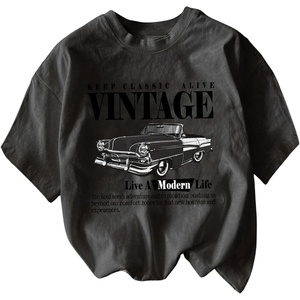 image:imageRoseSeek Womens Graphic Letter Tee Crew Neck Drop Shoulder Trendy Summer T Shirt Short Sleeve Vintage Car Print TopDark Grey