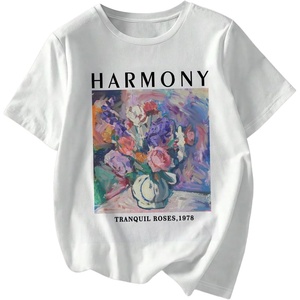image:imageRoseSeek Womens Graphic Letter Tee Crew Neck Drop Shoulder Trendy Summer T Shirt Short Sleeve Vintage Car Print TopFloral White