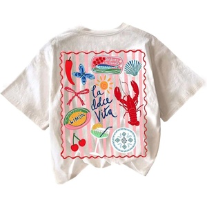 image:imageRoseSeek Womens Graphic Letter Tee Crew Neck Drop Shoulder Trendy Summer T Shirt Short Sleeve Vintage Car Print TopMulticolor Red White