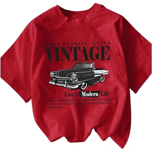 image:imageRoseSeek Womens Graphic Letter Tee Crew Neck Drop Shoulder Trendy Summer T Shirt Short Sleeve Vintage Car Print TopRed and Black
