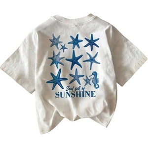 image:imageRoseSeek Womens Graphic Letter Tee Crew Neck Drop Shoulder Trendy Summer T Shirt Short Sleeve Vintage Car Print TopStar White and Blue