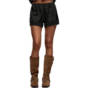 image:imageRoseSeek Womens Lace Trim Satin Shorts Shiny Elastic Waist Mini Shorts French KnickersBlack