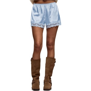 image:imageRoseSeek Womens Lace Trim Satin Shorts Shiny Elastic Waist Mini Shorts French KnickersBlue