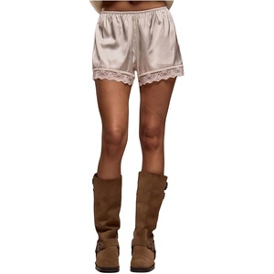 image:imageRoseSeek Womens Lace Trim Satin Shorts Shiny Elastic Waist Mini Shorts French KnickersWhite