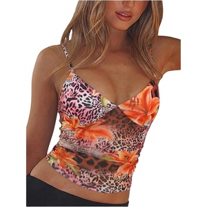 image:imageRoseSeek Womens Polka Dots Sheer Mesh Cami Tops Ruched V Neck Spaghetti Crop Top Summer Going Out TopsOrange