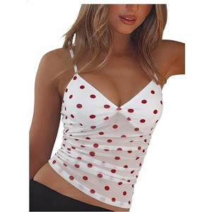 image:imageRoseSeek Womens Polka Dots Sheer Mesh Cami Tops Ruched V Neck Spaghetti Crop Top Summer Going Out TopsWhite Dots