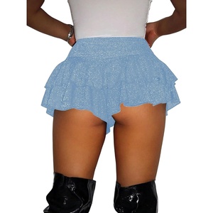 image:imageRoseSeek Womens Sequin Glitter Booty Shorts Layered Ruffle Sparkly Skirts High Waisted Club Party Rave Cheeky SkortsPure Light Blue