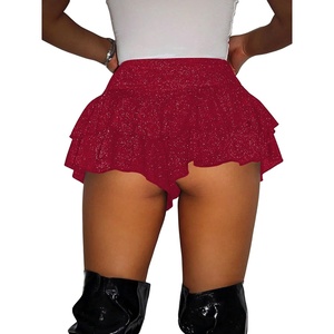 image:imageRoseSeek Womens Sequin Glitter Booty Shorts Layered Ruffle Sparkly Skirts High Waisted Club Party Rave Cheeky SkortsPure Red