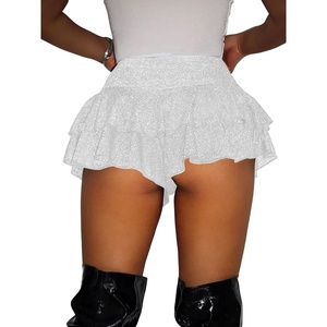 image:imageRoseSeek Womens Sequin Glitter Booty Shorts Layered Ruffle Sparkly Skirts High Waisted Club Party Rave Cheeky SkortsSolid Glitter White