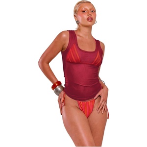 image:imageRoseSeek Womens Sheer Square Neck Tank Top Sleeveless Fitted Vacation Summer Tops Basic ShirtBurgundy