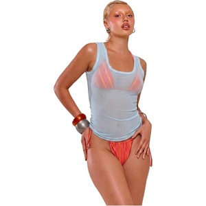 image:imageRoseSeek Womens Sheer Square Neck Tank Top Sleeveless Fitted Vacation Summer Tops Basic ShirtLight Blue