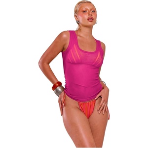 image:imageRoseSeek Womens Sheer Square Neck Tank Top Sleeveless Fitted Vacation Summer Tops Basic ShirtPurple