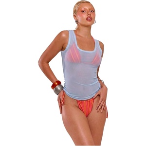 image:imageRoseSeek Womens Sheer Square Neck Tank Top Sleeveless Fitted Vacation Summer Tops Basic ShirtWater Blue