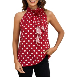 image:imageRoseSeek Womens Summer Halter Tops Floral Appliques Sleeveless Work Shirts Blouses for Women Dressy CasualRed Graphic