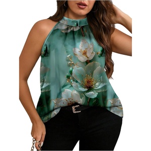 image:imageRoseSeek Womens Tropical Paisley Print Halter Blouse Sleeveless Boho Shirt Tops Button Back Vacation TopsLight Green