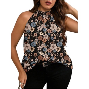 image:imageRoseSeek Womens Tropical Paisley Print Halter Blouse Sleeveless Boho Shirt Tops Button Back Vacation TopsMix Floral