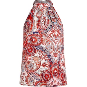 image:imageRoseSeek Womens Tropical Paisley Print Halter Blouse Sleeveless Boho Shirt Tops Button Back Vacation TopsMix Orange