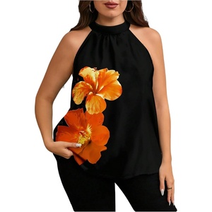 image:imageRoseSeek Womens Tropical Paisley Print Halter Blouse Sleeveless Boho Shirt Tops Button Back Vacation TopsYellow Floral