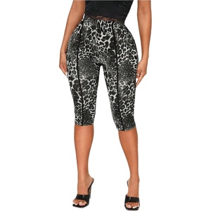 image:imageRoseSeek Womens Y2K Leopard Mesh Cropped Leggings 34 Length Club Capri PantsBlack