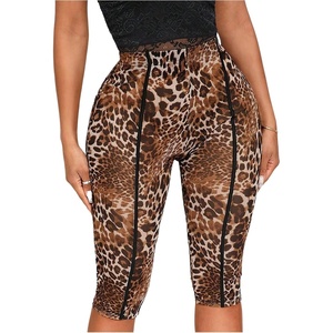 image:imageRoseSeek Womens Y2K Leopard Mesh Cropped Leggings 34 Length Club Capri PantsBrown