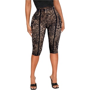 image:imageRoseSeek Womens Y2K Leopard Mesh Cropped Leggings 34 Length Club Capri PantsMix Brown