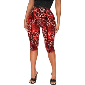 image:imageRoseSeek Womens Y2K Leopard Mesh Cropped Leggings 34 Length Club Capri PantsRed
