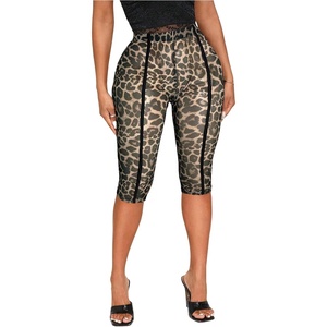 image:imageRoseSeek Womens Y2K Leopard Mesh Cropped Leggings 34 Length Club Capri PantsRust Brown